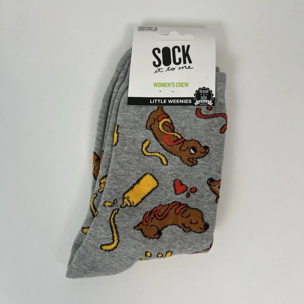 Sock it to me -Little Weenies- Women's crew Dog Hot‎ dog US shoe 5-10